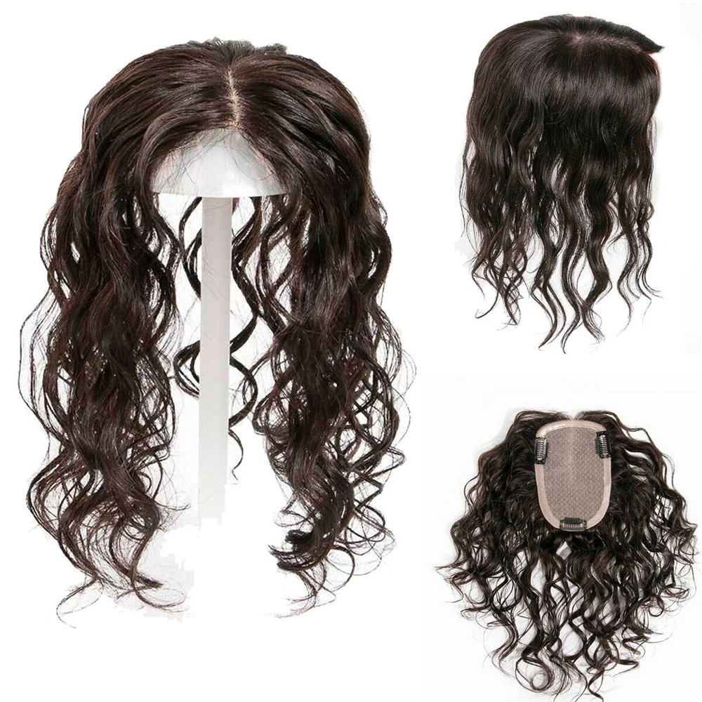 Bymc 9 polegadas 16*18cm laço com base de seda sistema de substituição cabelo humano peruca para as mulheres onda solta com clipes cobrir o cabelo branco