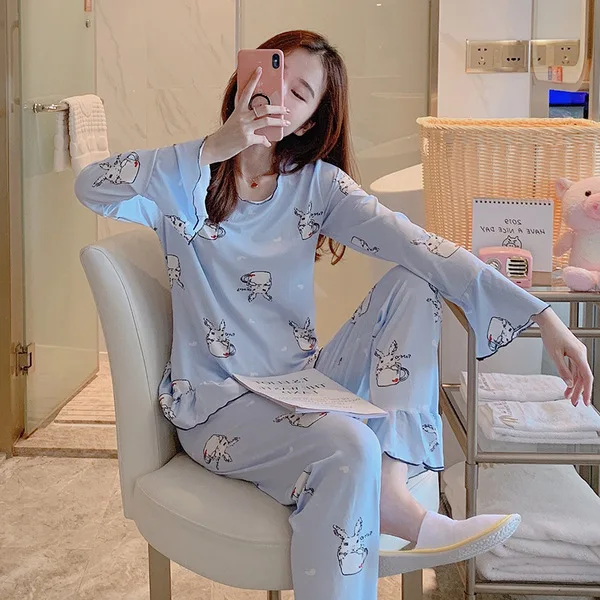 Wontive Autumn Women Long Sleepwear Suit Home Women Gift Female Sleepwear Cartoon female big plus size womens pajamas Sets