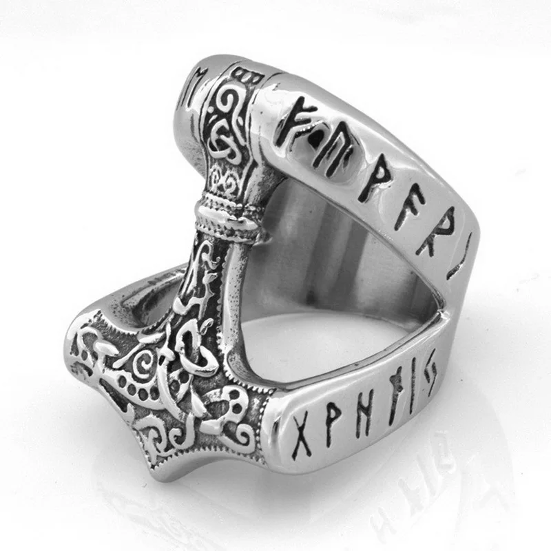 Thor Hammer орнамент Mammen кольцо викингов Futhark Runes Mjolnir скандинавский, норвежский кольцо с крестом для женщин мужчин R00053