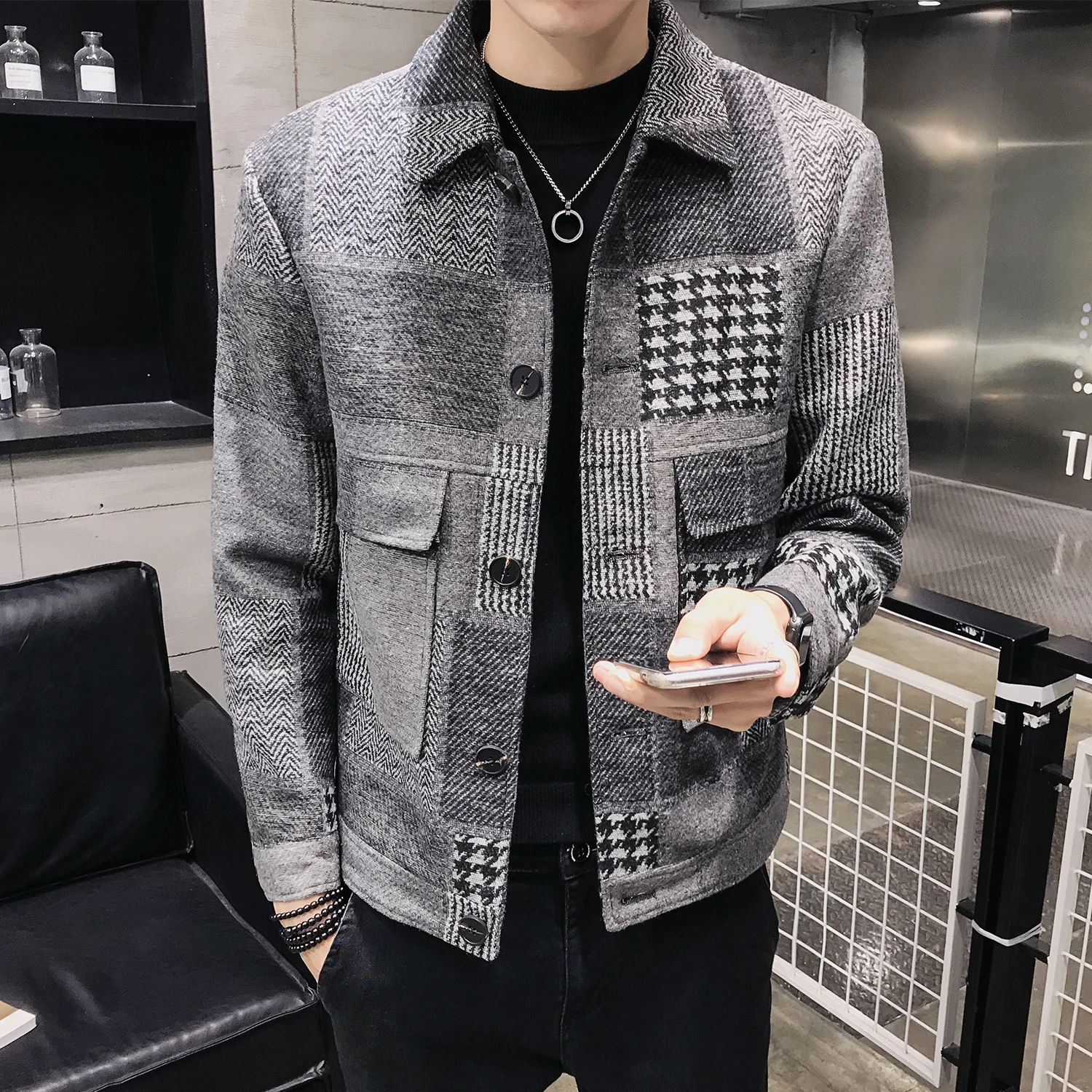 Z019 Men's Winter Wool Blends Coats Plaid Short Slim Fit Jacket Casual Men Overcoat Fashion Windbreaker Mens Trench Coat Jacket Z019 Men's Winter Wool Blends Coats Plaid Short Slim Fit Jacket Casual Men Overcoat Fashion Windbreaker Mens Trench Coat Jacket
