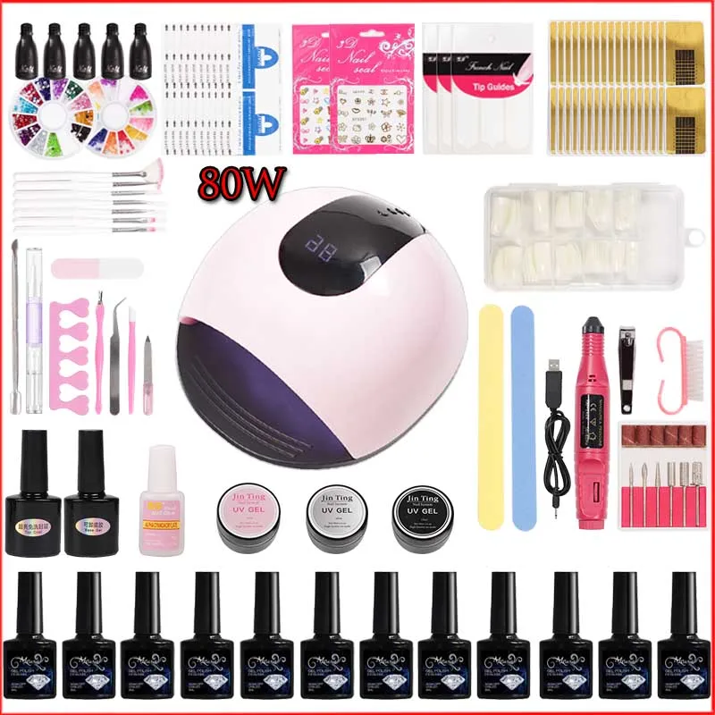 

45w/80w Manicure Se Uv Led Lamp Choose 12 Colors Gel Polish Base Top Coat Nail Kits Electric Manicure Handle Nail Art Tool