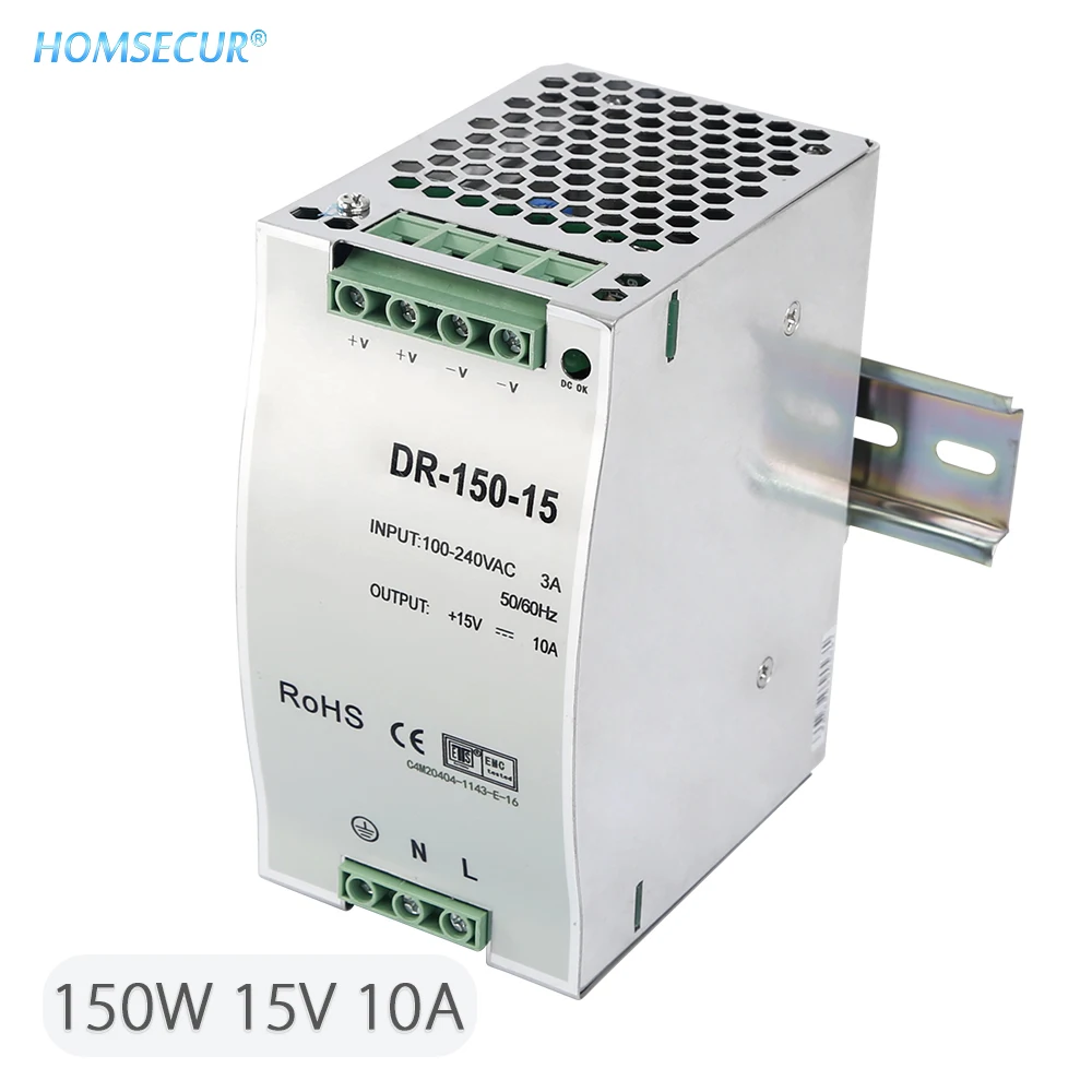 HOMSECUR 15V 30 W/60 W/90 W/120 W/150 W din-рейка одиночный выход импульсный источник питания для видеодомофона - Цвет: DR-150-15