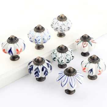 

10PCS Furniture Handle Door Knobs Printing Pumpkin Ceramic Cabinet Handles Furniture Drawer Cupboard Kitchen Pull Handle 4 Color