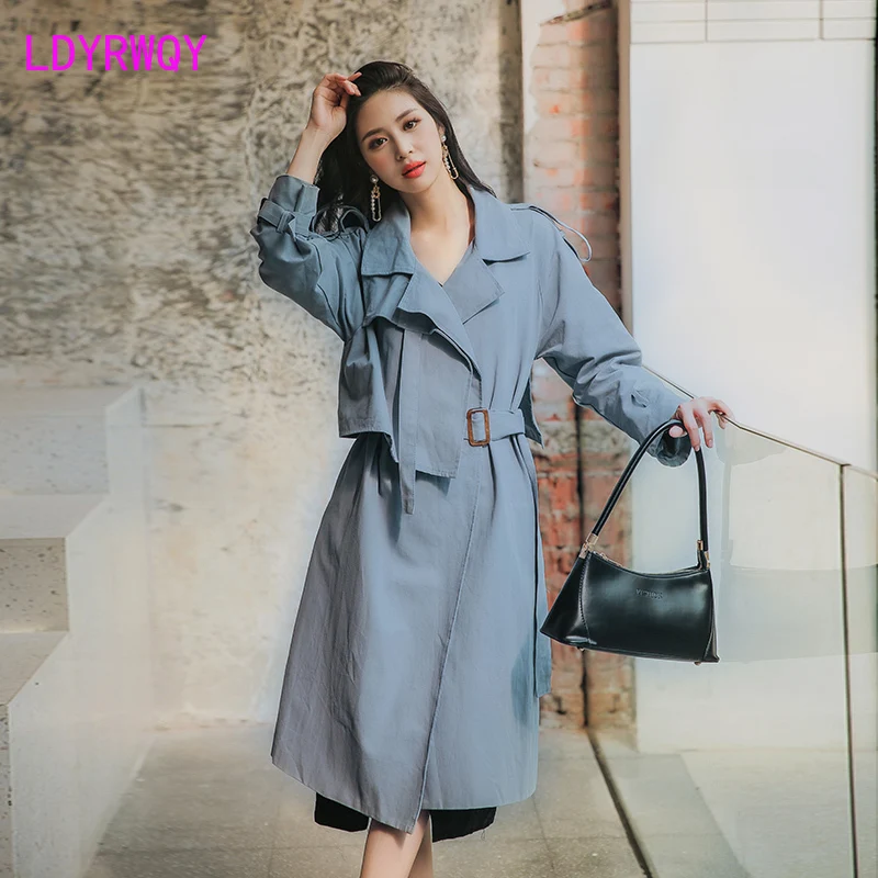 2019 winter Korean version of the new self-cultivation waist professional female windbreaker jacket Double Breasted