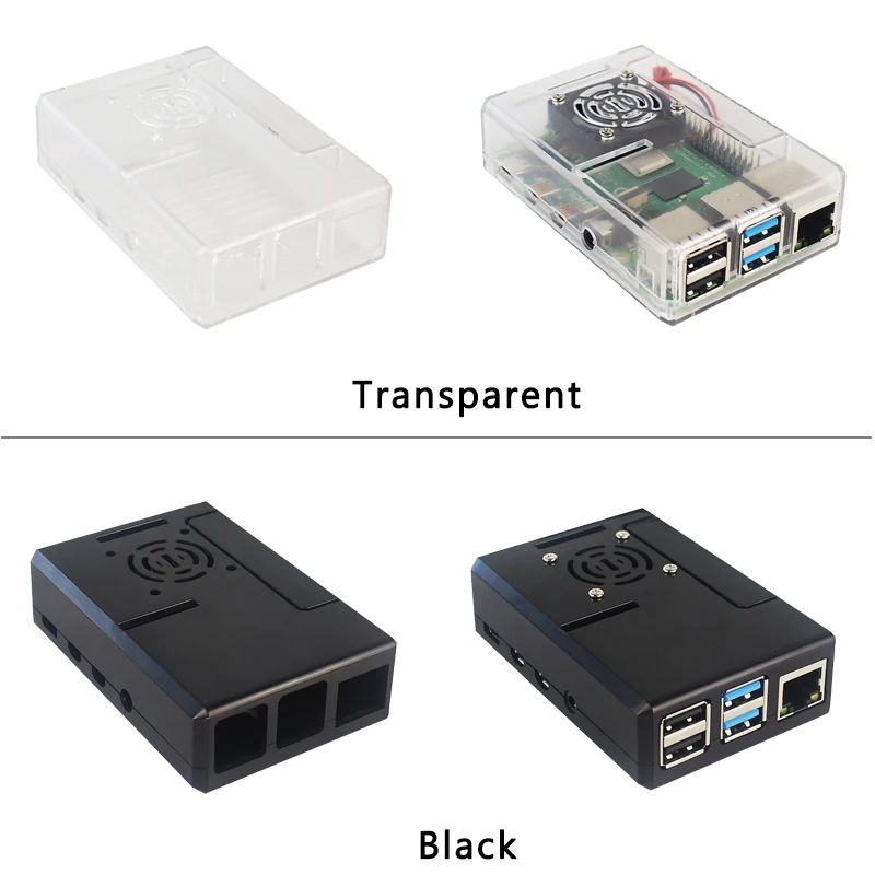 Raspberry Pi 4 Model B Abs Case Zwart Transparant Plastic Shell Verwijderbare Gpio Cover Met Koelventilator Voor Raspberry Pi 4