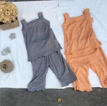 

2020 new girls 2 pcs set vest+wide pants fashion spring summer cotton girls suit 1-6 years HJ286