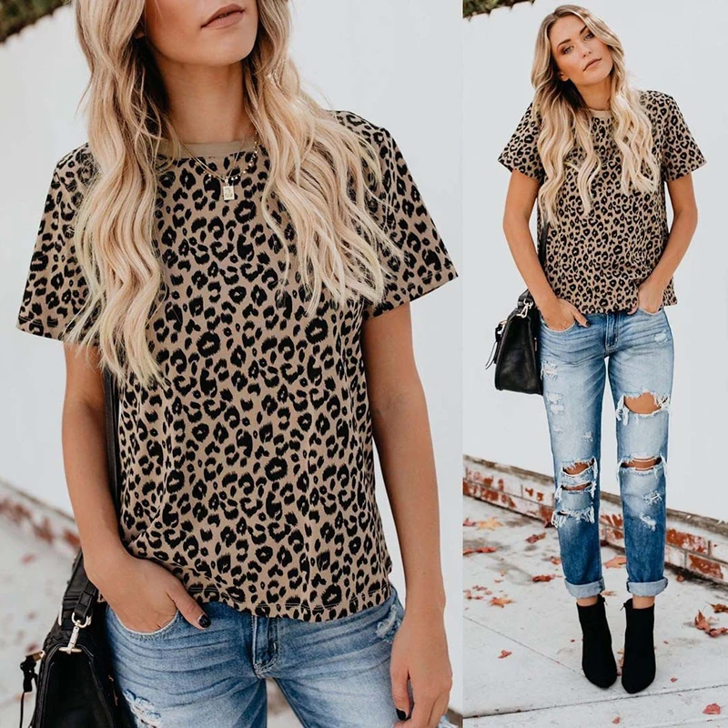 

Women Leopard Print T-Shirts Summer Casual Short Sleeve Tops Female Sexy Basic O-Neck Tee Mujer Streetwear Plus Size S-5XL