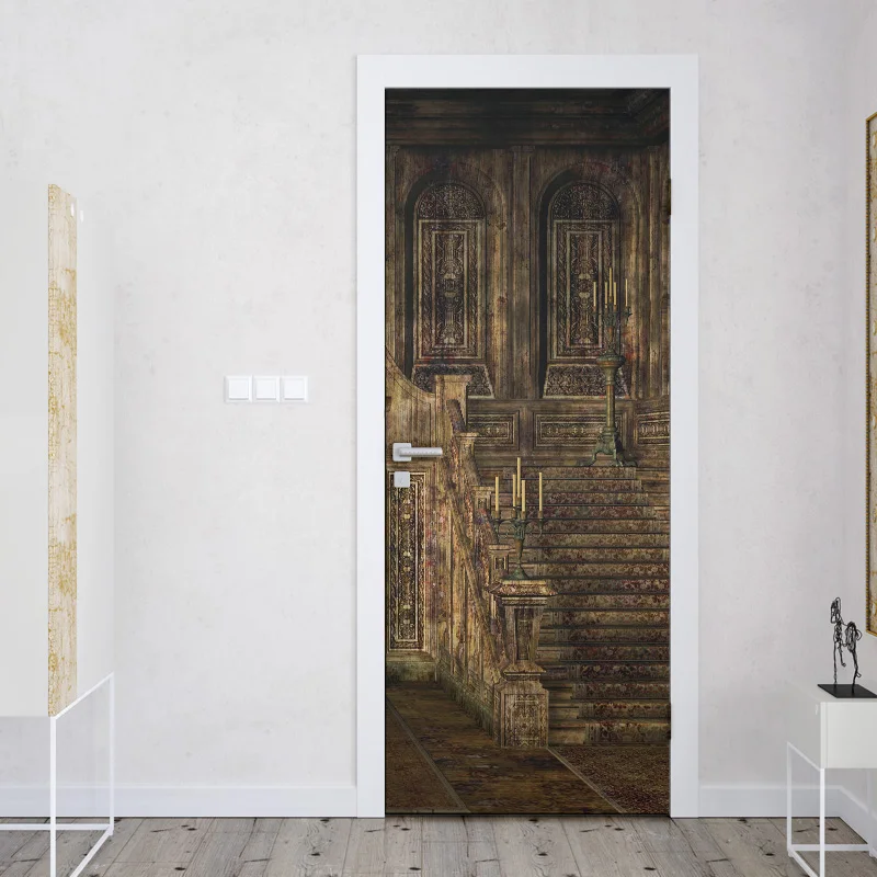 

Home Decoration 3d deur sticker adesivi per porte ladder art wallpaper on the door waterproof deurposter for wall door decor
