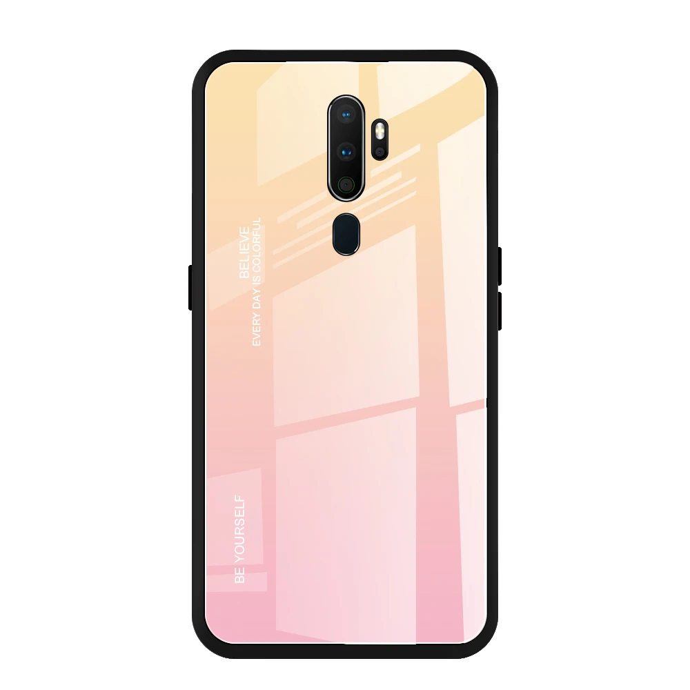1 Для OPPO A9 A5 чехол для телефона градиентный чехол из закаленного стекла силиконовая рамка жесткая Глянцевая стеклянная задняя крышка противоударный - Color: 1