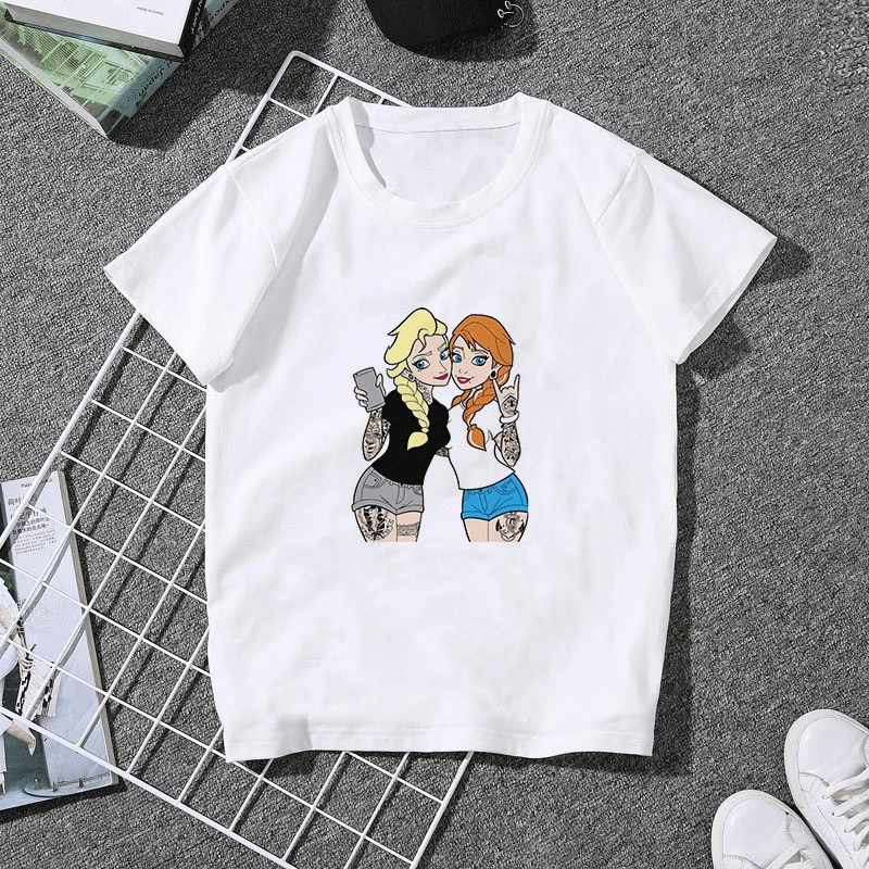 Белоснежка и принцесса Алиса Харадзюку футболка для женщин Kawaii тату печать Mash Up Top панк женские футболки с коротким рукавом Одежда - Цвет: 1959