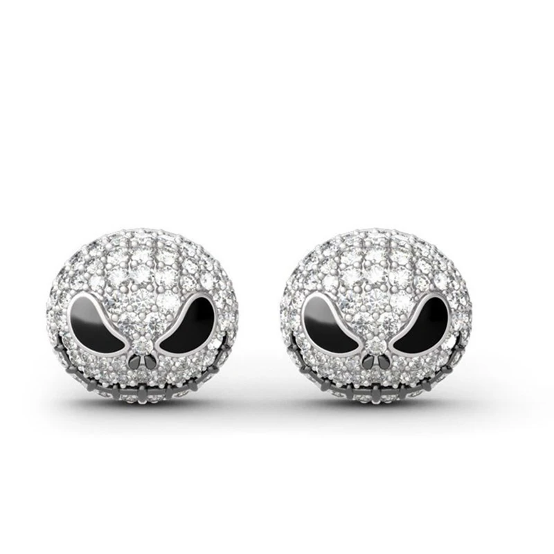 Nightmare Before Christmas Jack skull Silver Circle Crystal Earrings Cartoon Gothic Party Jewelry Skull Stud Earrings Women girl - Окраска металла: Светло-желтый, золотистый цвет