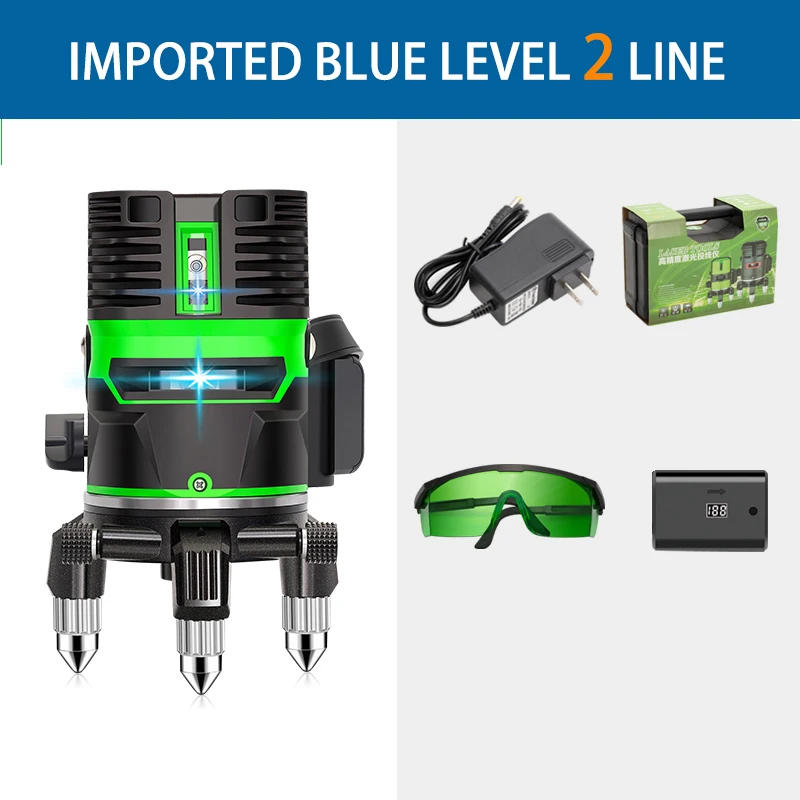 Лазерный нивелир 2/3/5 линии 3D самовыравнивания 360 горизонтальный и вертикальный крест супер мощный зеленый лазерный луч линии - Цвет: 2 line Blue