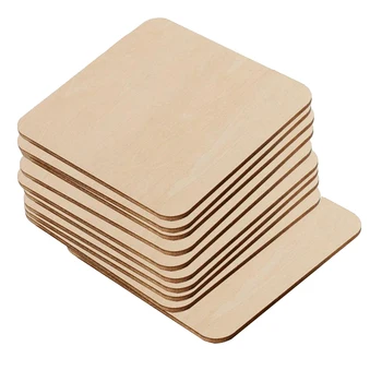 

10Pcs/Set Unfinished Wood Cutouts Square Wooden Pieces Blank For Crafts