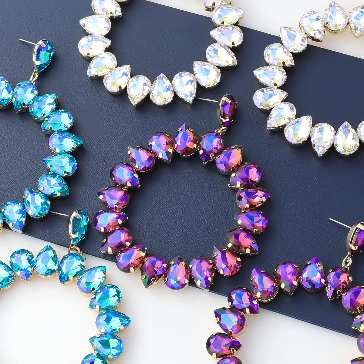 

JIJIAWEN-Women Dangle Earrings Multicolor Sparkling Jewelry Big Rhinestone Circle 2022 Dinner Party Jewelry Accessories