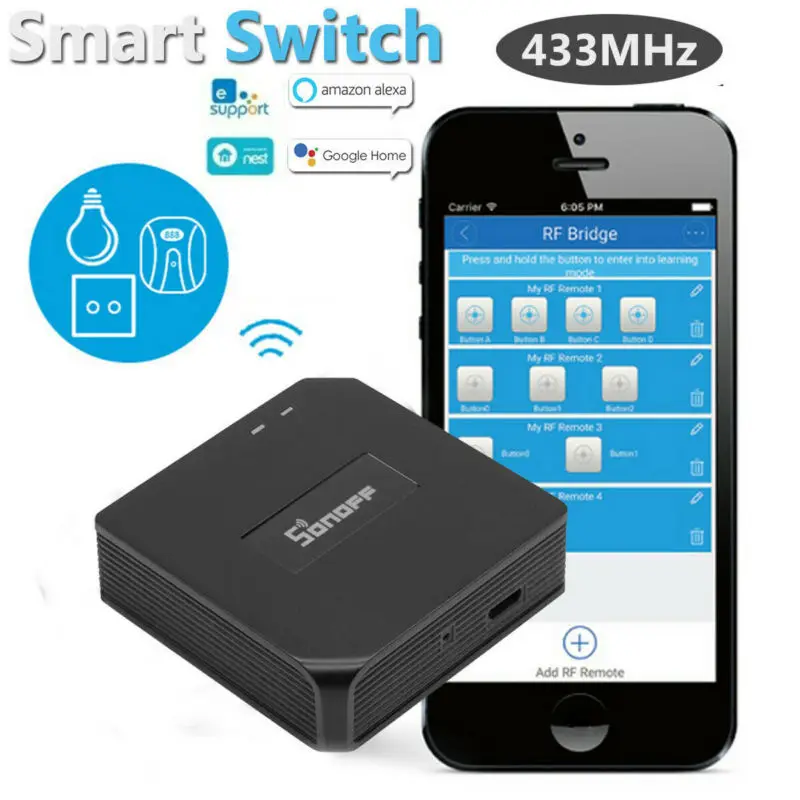 Интеллектуальный выключатель света SONOFF RF Bridge шлюз Wi-Fi Беспроводной RF переключатель Smart ПДУ 433 МГц