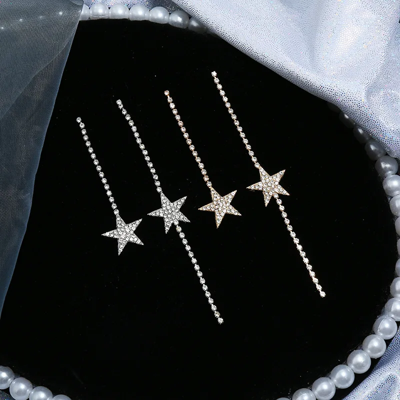 

Women's Vintage Stars 925 Silver Needle Earrings Crystal Fashion Glamour Star Gold Earrings Girl Wedding Gift High Jewellery New