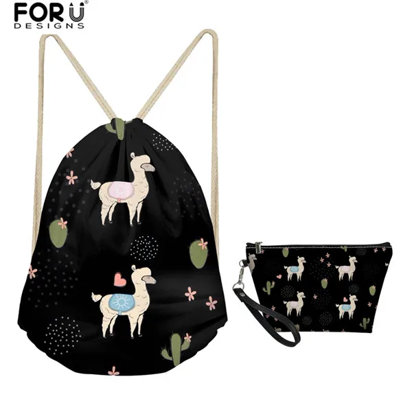 FORUDESIGNS/альпака/ламы печать 2 шт./компл. Для женщин шнурок сумка для путешествий женские рюкзак для маленьких девочек хранения тюльпан карман сумки - Цвет: HN301Z3Z8