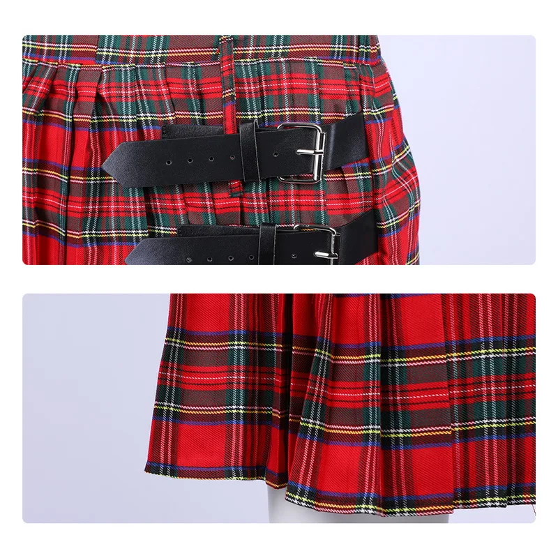 Shujin шотландский мужской Kilt традиционный ремень в клетку плиссированная цепь двусторонний коричневый готический панк шотландский клетчатый брюки юбки