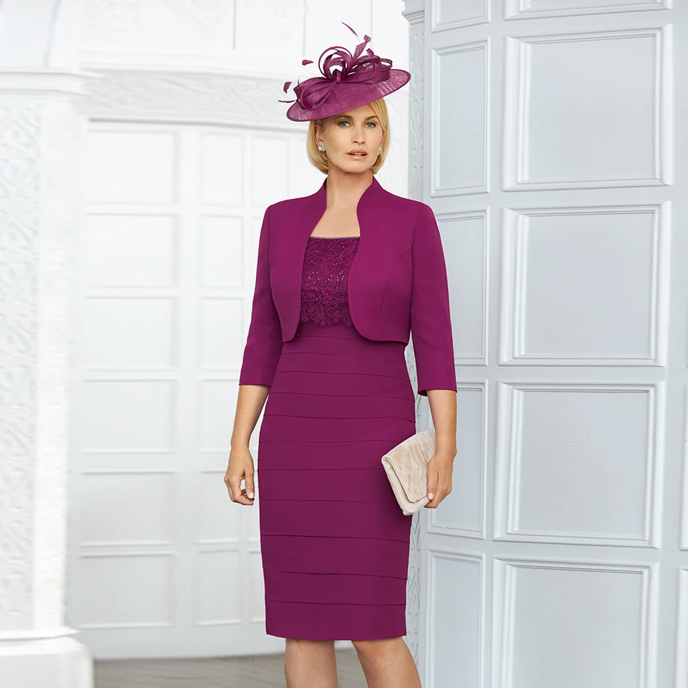 Ladies Knitted Dress Mother Of The Bridegroom Dresses Woman Sleeves Knee Length Mom Wedding Gown