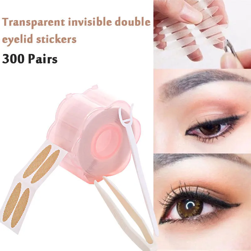 300 Pairs M/L Mesh Double Eye Eyelid Sticker Makeup Waterproof Long Lasting Invisible Strong Adhesive Eyelid Tape Cosmetics Tool