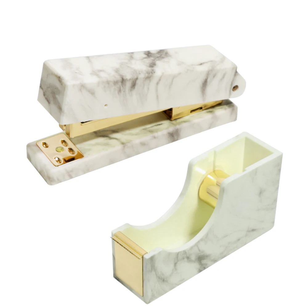 Office School Desk Decor Accessories Marble White Office Supplies Set Gold  Marble Stapler And Tape Dispenser Set - AliExpress