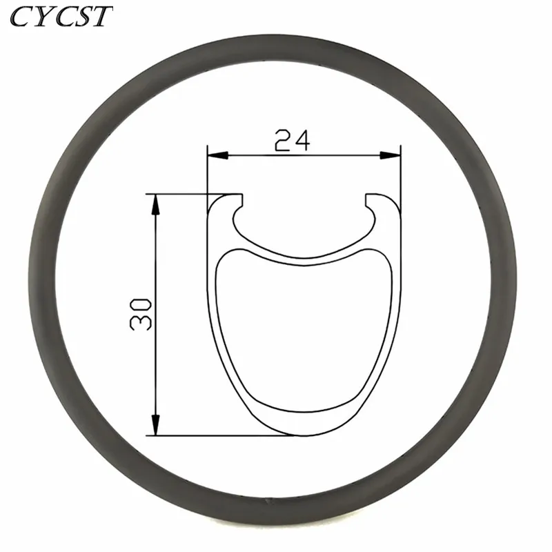 

700c 30x24mm clincher bicycle rim road disc carbon rim ERD 539mm carbon road bike disc rims 24 28 32 36 holes 400g