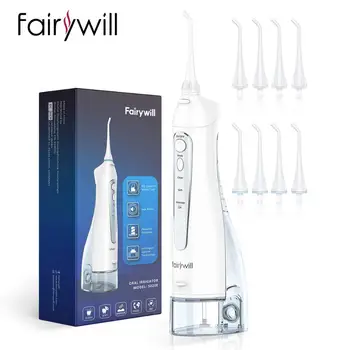 

Fairywill Oral Irrigator USB Rechargeable Water Flosser Portable Dental Water Jet 300ML Water Tank Waterproof Cleaner 8 Nozzles