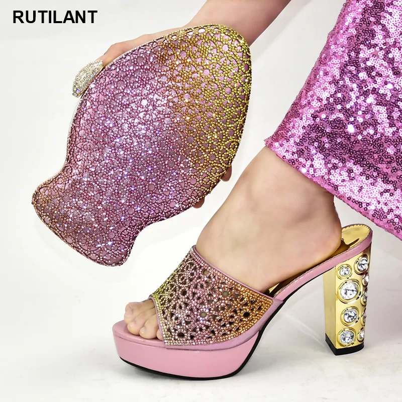

African Matching Shoes and Bags Italian In Women Ladies Shoes with Matching Bags Set Italy High Heels Women Wedding Party Shoes