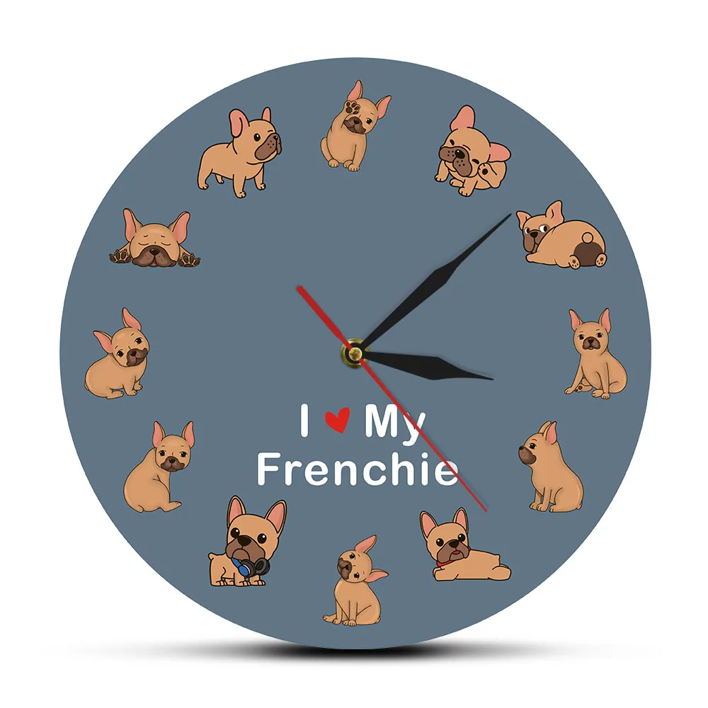 Настенные часы с принтом I Love My Frenchie Puppy Dog декоративные бесшумные настенные для