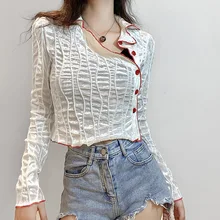 

Women's Long Sleeve T-shirt Tee Shirt for Women Autumn Spring Side The Single-Breasted Crop Chinese Style Y2k Tops Woman