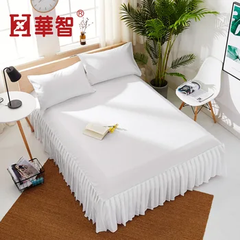 

Pleated linen bed skirt hotel 1.8 meters bed matte solid color beauty bed cover, suitable for home decoration white
