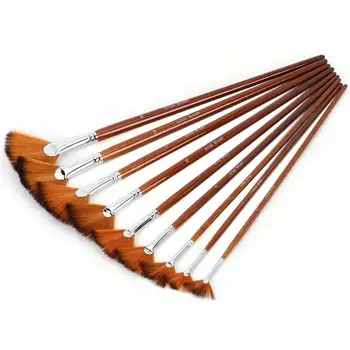 

9PCS Painting Brushes Nylon Hair Wooden Handle Fan Shaped Watercolor Oil Painting Tools
