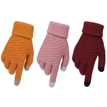 

202 0 Solid Color Touch Screen Full Finger Woolen Warm Knitted Gloves new lowest price Women Winter