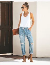 Jeans Woman Elastic Waist Fashion Straight Ripped Plus Size Jeans Women 2020