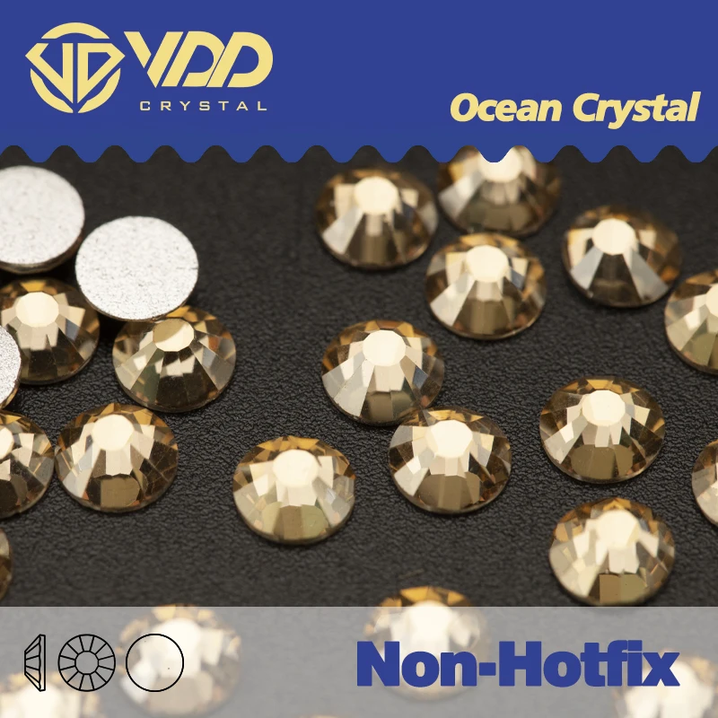 VDD 058 Golden Shadow Nicht-Hotfix-Nagelkunst-Glas-Strasssteine, Ketten mit Strasssteinen, DMC-Steine mit flacher Rückseite, Kristall