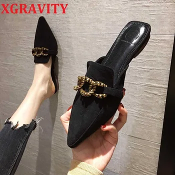 

XGRAVITY Ins Pop Stars Pointed Toe Fashion Slippers Elegant All Matched Ladies Shoes Comfort Women Casual Slides Female Sandals