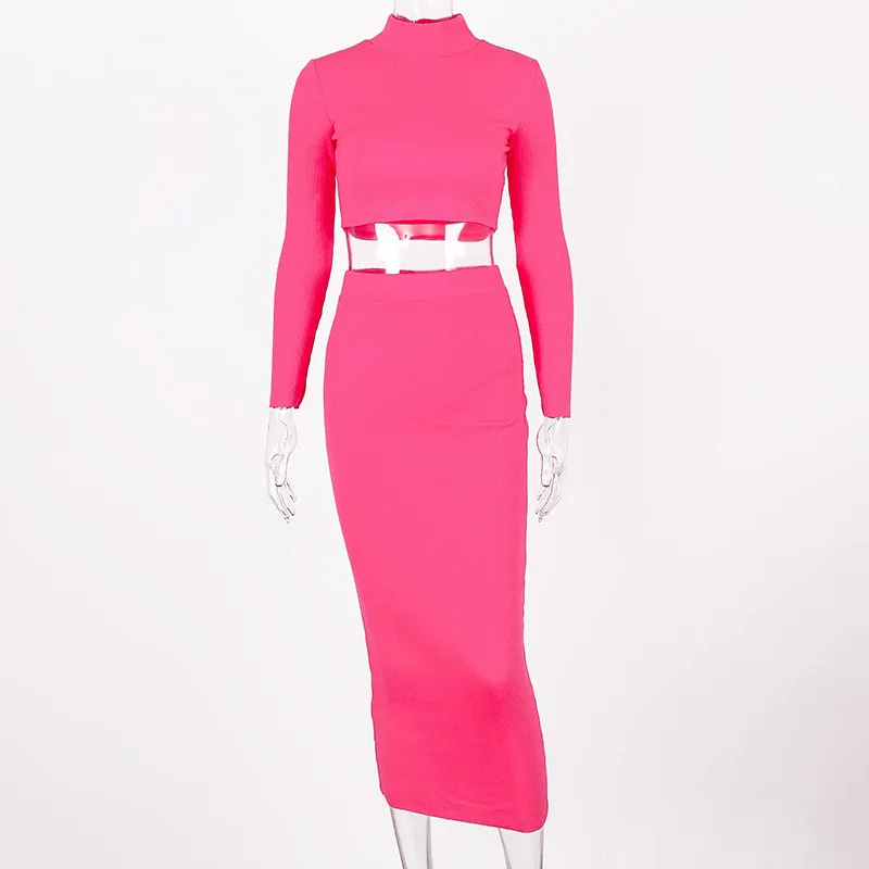 Модные женские укороченный топ короткая юбка Bodycon вечерняя коктейль-вечеринка комплект из 2 предметов с платьем, комплект с юбкой, ночного клуба, Повседневное облегающее платье