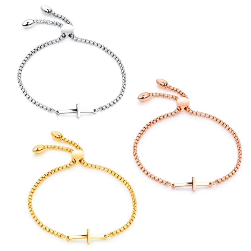 Подвески с крестом, регулируемые браслеты для женщин, розовое золото, нержавеющая сталь, браслет на цепочке, Женские Простые Ювелирные изделия, новинка
