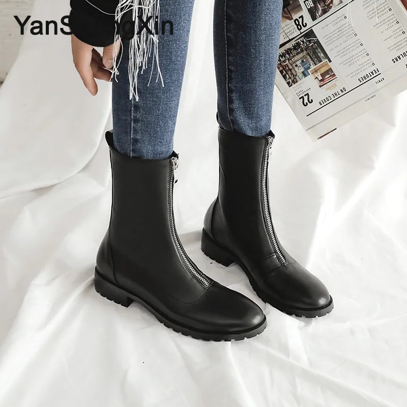 YANSHENGXIN/Женская обувь; женские ботинки; Ботинки martin на молнии спереди в интернете; женская обувь на плоской подошве; ботинки осень-зима; женские ботинки