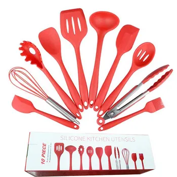 

10Pcs Heat-Resistant Silicone Pot Shovel Spoon Set Food Grade Portable Non-stick Pot Shovel Spoon Kitchen Utensils Cooking Set