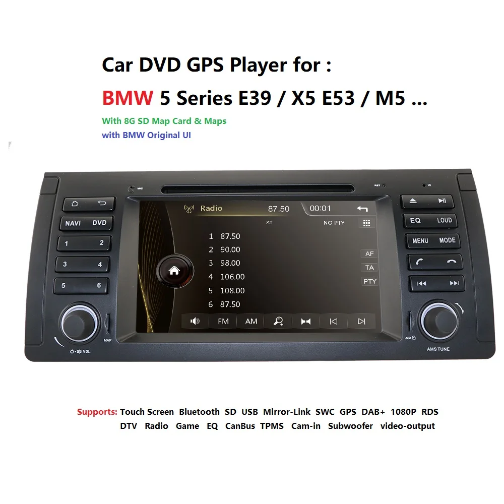 Discount Car Multimedia player for BMW 5 Series E39 E53 X5 M5 GPS Navi RDS SD USB DAB+ Radio DVB-T TPMS Sterring wheek control Mirrorlink 1
