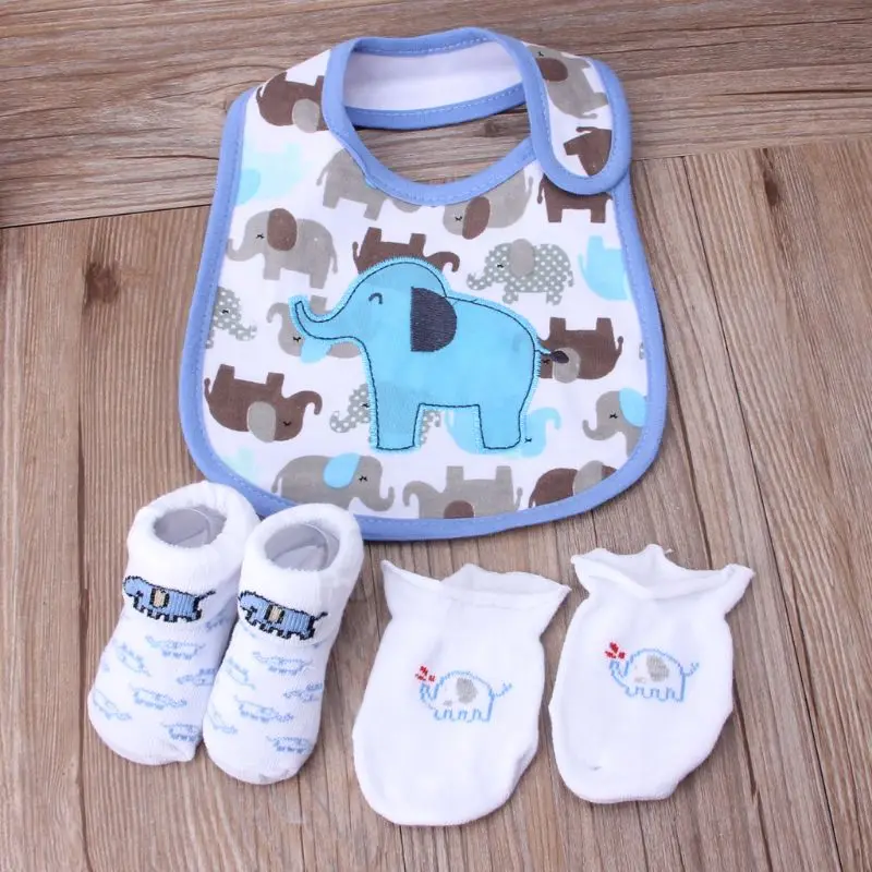 

1 Bag Baby Cotton Bibs Towel Socks Sets Newborn Kids Burp Cloths+Socks +Anti-scratch Gloves Boys Girls Birthday Gift