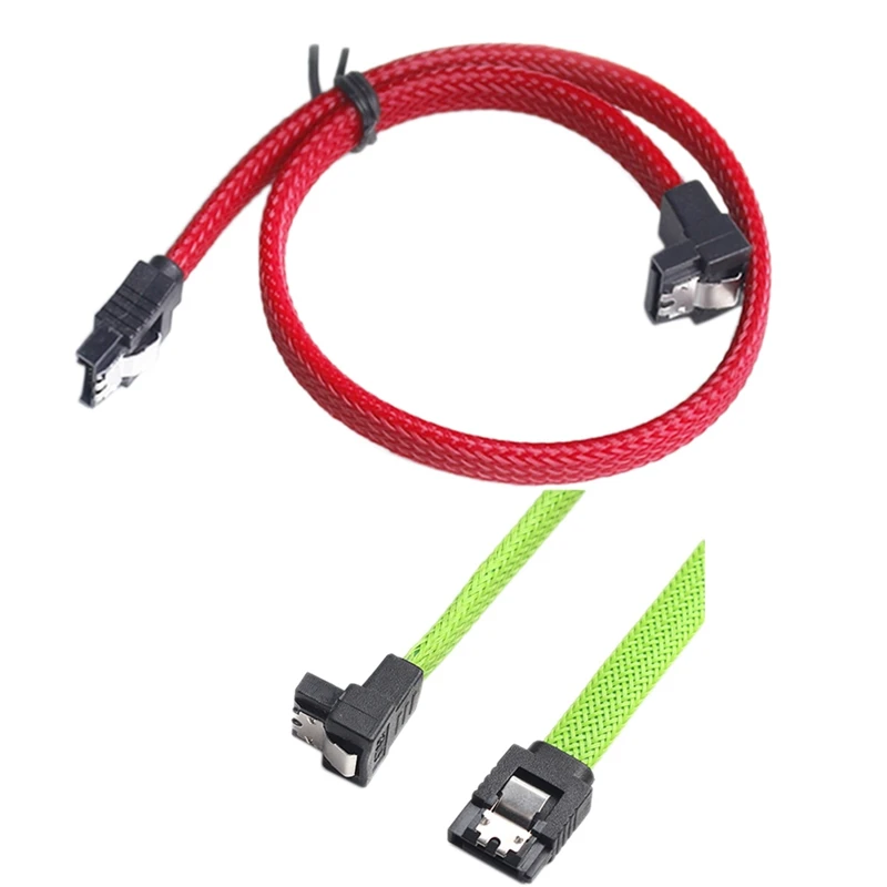 2 шт 50 см SATA 3,0 III SATA3 7Pin кабель для передачи данных под прямым углом 6 ГБ/сек. SSD Кабели HDD жесткий диск шнур для передачи данных с нейлоновыми рукавами, красный и люминесцентный