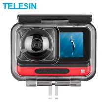 Telesin 45m subaquática habitação caso à prova dwaterproof água lente capa protector para insta360 um r 4k 360 edição câmera acessórios