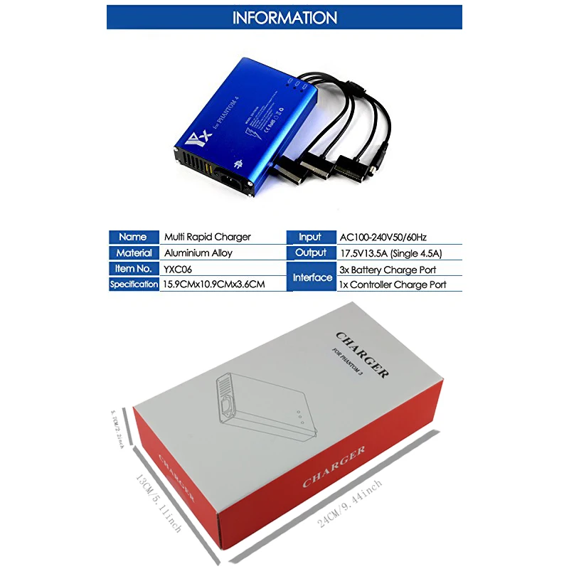 4 in 1 Battery Charger for DJI Phantom 3 Standard Professional Advanced SE Drone Battery Transmitter Charger Parallel Power Hub