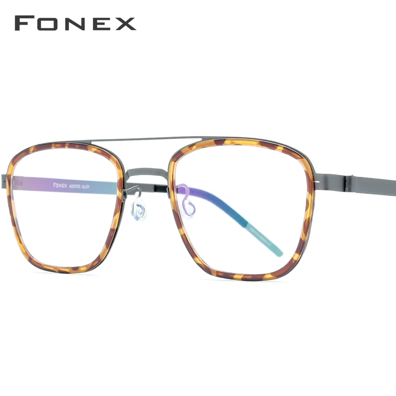 FONEX ацетатные очки из сплава для мужчин по рецепту Близорукость оптическая оправа для очков высокое качество квадратные корейские Безвинтовые очки 98628