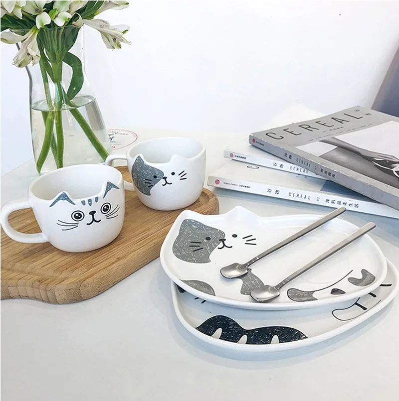 Креативная кошка термостойкие кофейные кружки и чашки с ложкой мультфильм котенок чай керамическая молочная кружка детская чашка офисная посуда для напитков
