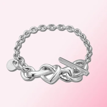 

2019 100% 925 Sterling Silver Classic Knotted Heart Bracelet Women's Charm Personality Jewelry Free Shipping Wholesale