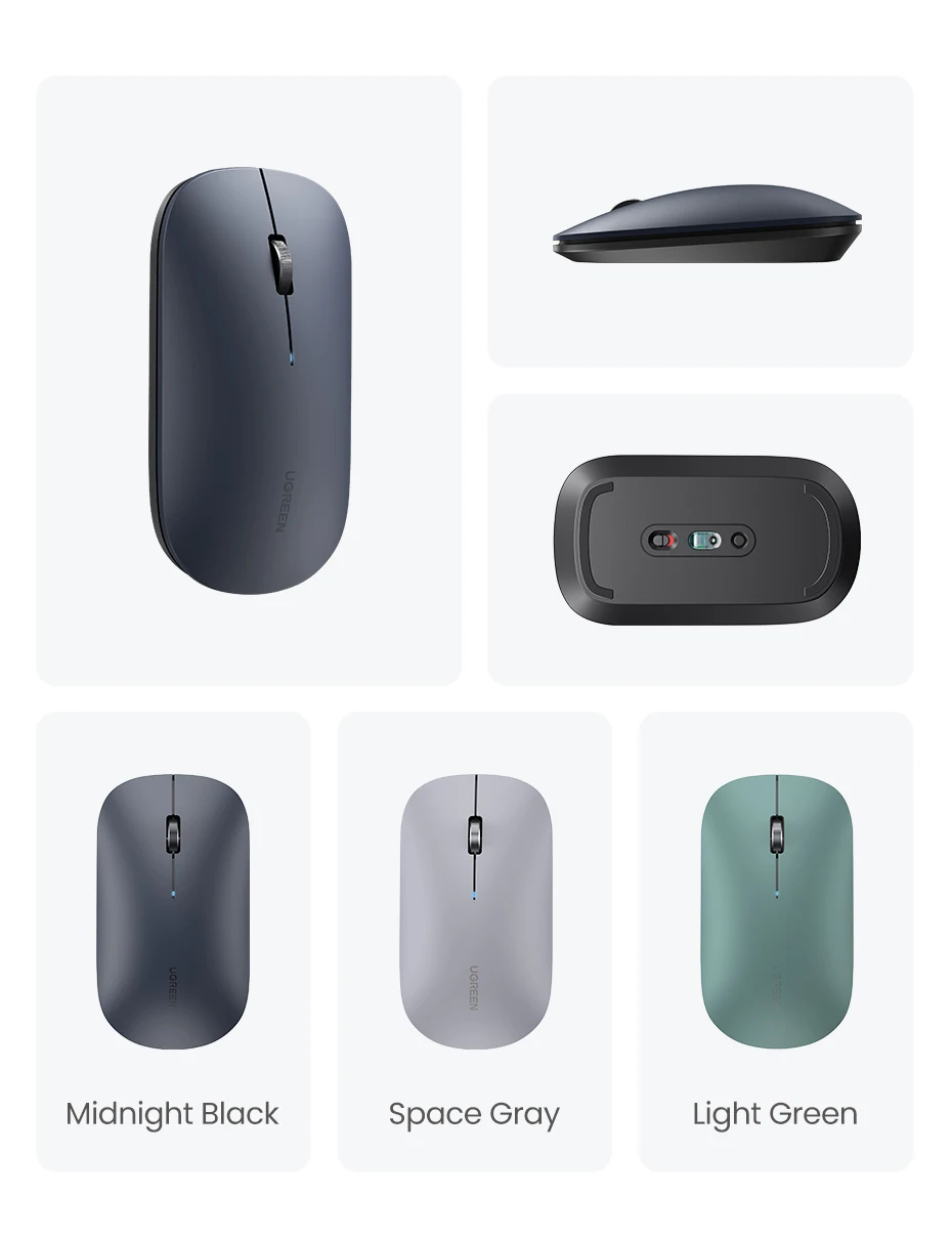 ugreen mouse sem fio bluetooth silencioso ratos dpi esquerda mão direita para macbook tablet computador portátil computador sem fio mouse