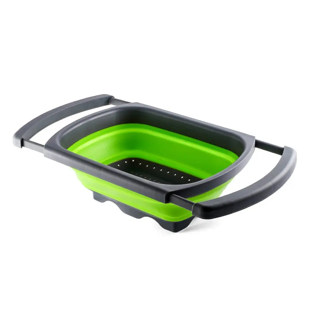 Kitchen Retractable Drain Basket Household Folding Drain Basket Rectangular Fruit and Vegetable Washing Basket - Цвет: two